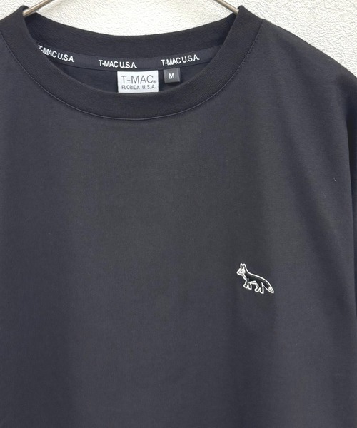 T-MAC ワンポイント刺繍 オーバーサイズ半袖Tシャツ FOX刺繍 ルーズ
