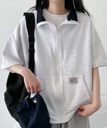 配色カラー ジップアップ 半袖トレーナー