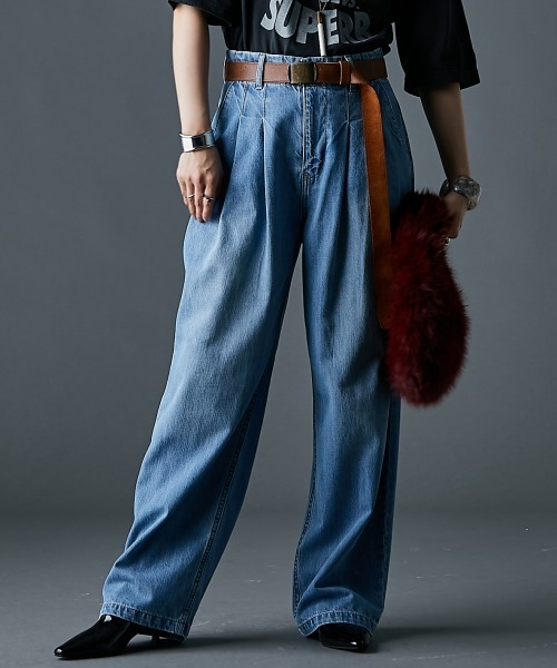 GEVS.（ジェイヴィス）の「ライトオンスデニムタックワイドパンツ＜大きいサイズ有＞GEVS.（デニムパンツ・レディース・ライトブルー/ブルー・73/76/80/84/88/92/96/98/122/106/114）」の11枚目の写真