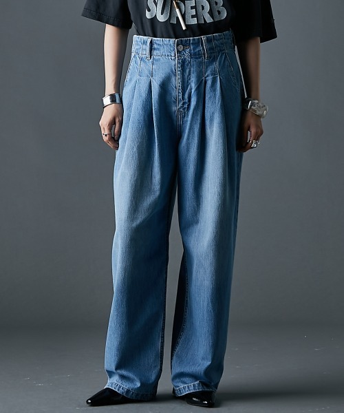 GEVS.（ジェイヴィス）の「ライトオンスデニムタックワイドパンツ＜大きいサイズ有＞GEVS.（デニムパンツ・レディース・ライトブルー/ブルー・73/76/80/84/88/92/96/98/122/106/114）」の12枚目の写真