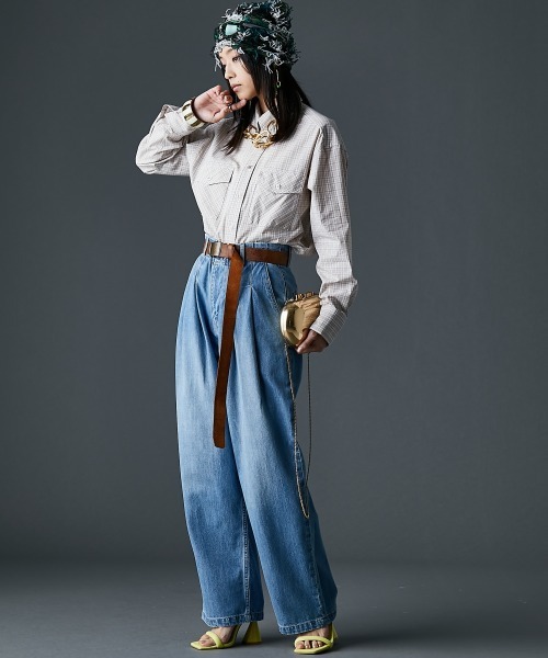 GEVS.（ジェイヴィス）の「ライトオンスデニムタックワイドパンツ＜大きいサイズ有＞GEVS.（デニムパンツ・レディース・ライトブルー/ブルー・73/76/80/84/88/92/96/98/122/106/114）」の22枚目の写真