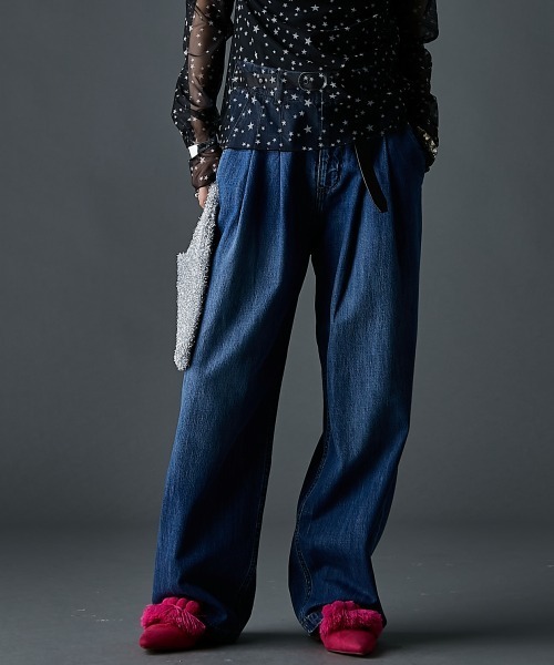 GEVS.（ジェイヴィス）の「ライトオンスデニムタックワイドパンツ＜大きいサイズ有＞GEVS.（デニムパンツ・レディース・ライトブルー/ブルー・73/76/80/84/88/92/96/98/122/106/114）」の14枚目の写真