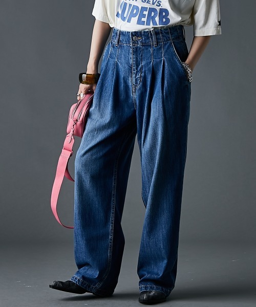 GEVS.（ジェイヴィス）の「ライトオンスデニムタックワイドパンツ＜大きいサイズ有＞GEVS.（デニムパンツ・レディース・ライトブルー/ブルー・73/76/80/84/88/92/96/98/122/106/114）」の16枚目の写真