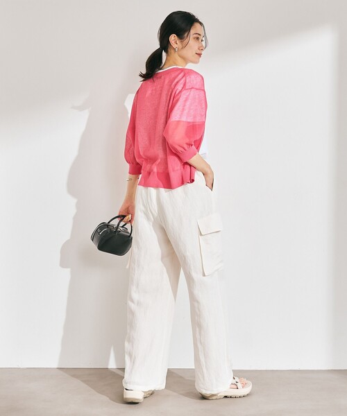 green label relaxing（グリーンレーベルリラクシング）の「BREEZE LINEN ブリーズリネン カーゴ パンツ オフホワイト（カーゴパンツ・レディース・オフホワイト・36/38）」の5枚目の写真