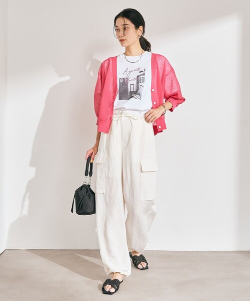 green label relaxing（グリーンレーベルリラクシング）の「BREEZE LINEN ブリーズリネン カーゴ パンツ オフホワイト（カーゴパンツ・レディース・オフホワイト・36/38）」の6枚目の写真