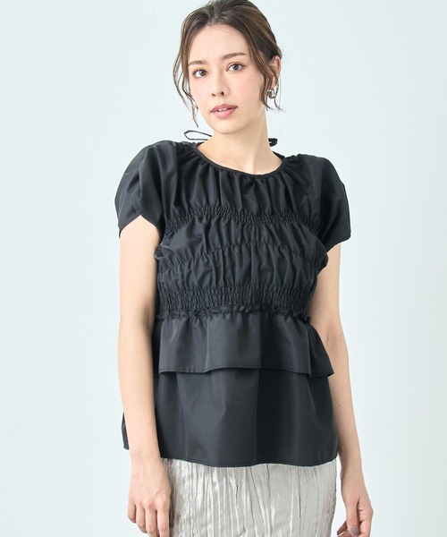 ANAP（アナップ）の「ブロード シャーリング ブラウス（シャツ/ブラウス・レディース・ブラック/オフホワイト/ブルー・FREE）」の7枚目の写真