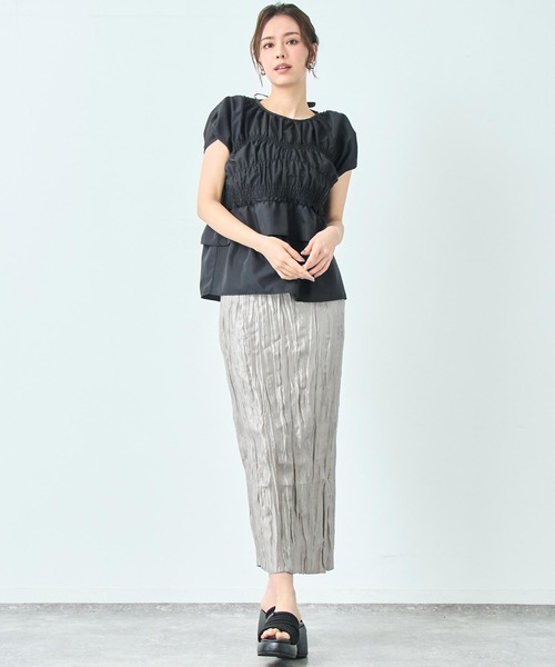 ANAP（アナップ）の「ブロード シャーリング ブラウス（シャツ/ブラウス・レディース・ブラック/オフホワイト/ブルー・FREE）」の8枚目の写真