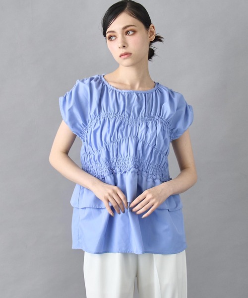 ANAP（アナップ）の「ブロード シャーリング ブラウス（シャツ/ブラウス・レディース・ブラック/オフホワイト/ブルー・FREE）」の10枚目の写真