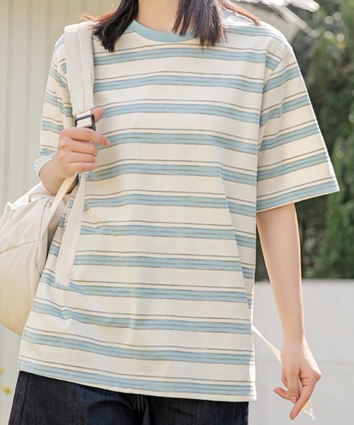 SHOUYO(ショウヨウ)の「元気カラーのボーダーTシャツ(Tシャツ/カットソー・レディース・ブラック/ライトブルー・M)」の8枚目の写真