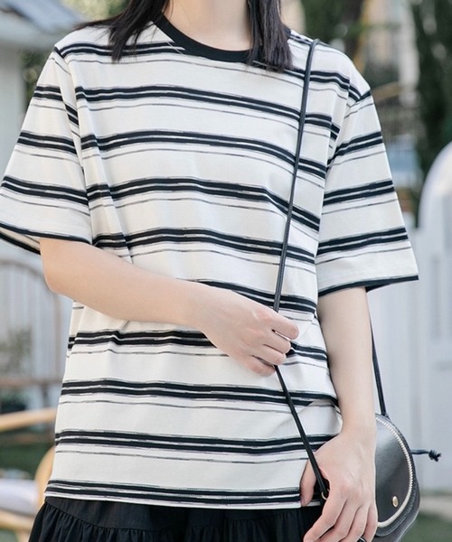 SHOUYO(ショウヨウ)の「元気カラーのボーダーTシャツ(Tシャツ/カットソー・レディース・ブラック/ライトブルー・M)」の12枚目の写真