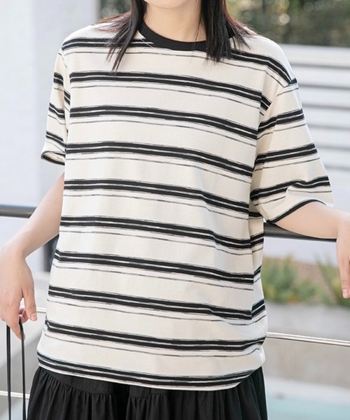 SHOUYO(ショウヨウ)の「元気カラーのボーダーTシャツ(Tシャツ/カットソー・レディース・ブラック/ライトブルー・M)」の14枚目の写真