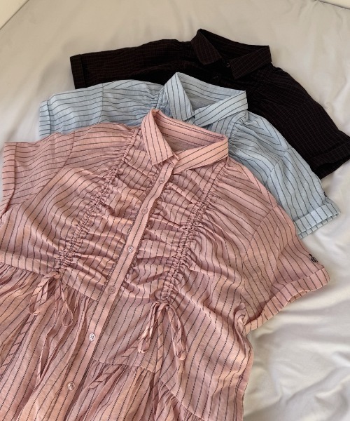 nemne store（ネンネストア）の「ギャザーリボンワンピース（Tシャツ/カットソー・レディース・ブラウン/ピンク/ブルー・フリー）」の7枚目の写真