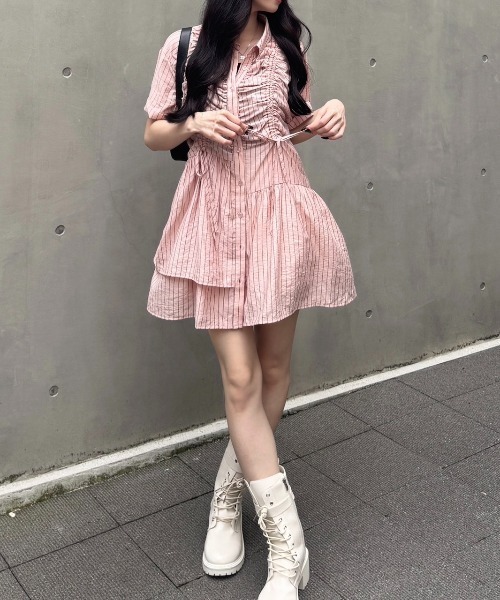 nemne store（ネンネストア）の「ギャザーリボンワンピース（Tシャツ/カットソー・レディース・ブラウン/ピンク/ブルー・フリー）」の6枚目の写真