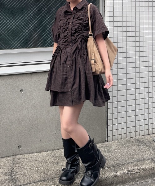 nemne store（ネンネストア）の「ギャザーリボンワンピース（Tシャツ/カットソー・レディース・ブラウン/ピンク/ブルー・フリー）」の4枚目の写真