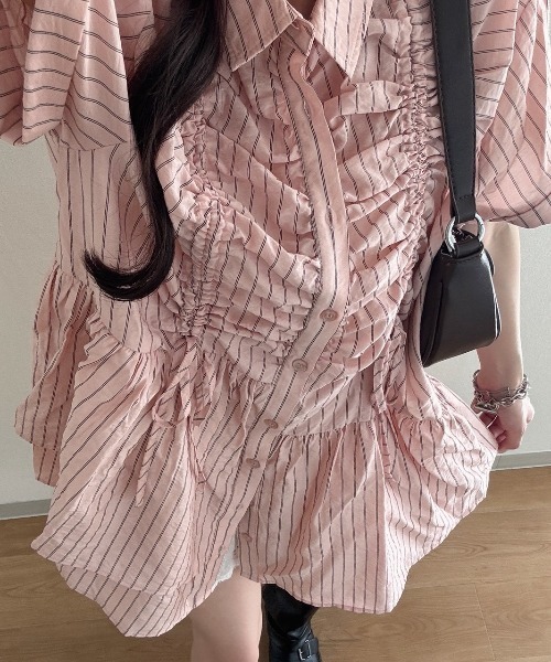 nemne store（ネンネストア）の「ギャザーリボンワンピース（Tシャツ/カットソー・レディース・ブラウン/ピンク/ブルー・フリー）」の8枚目の写真