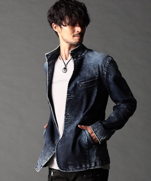 NICOLE CLUB FOR MEN（ニコルクラブフォーメン）の「シワ加工スタンドカヴァーオール（カバーオール・メンズ・オフホワイト/チャコール/ブルー/インディゴブルー・MEDIUM/LARGE/X-LARGE）」の4枚目の写真