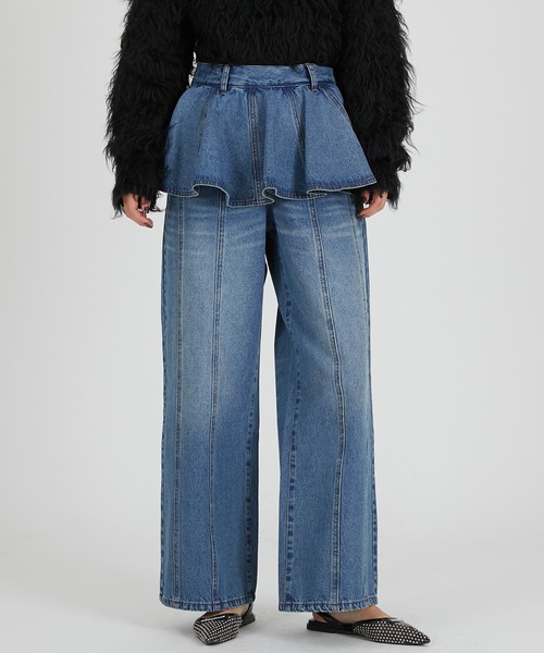 PRANK PROJECT(プランクプロジェクト)の「ペプラムデニムパンツ / Peplum Denim Pants(デニムパンツ・レディース・ブルー/ブラック・36/38)」の4枚目の写真