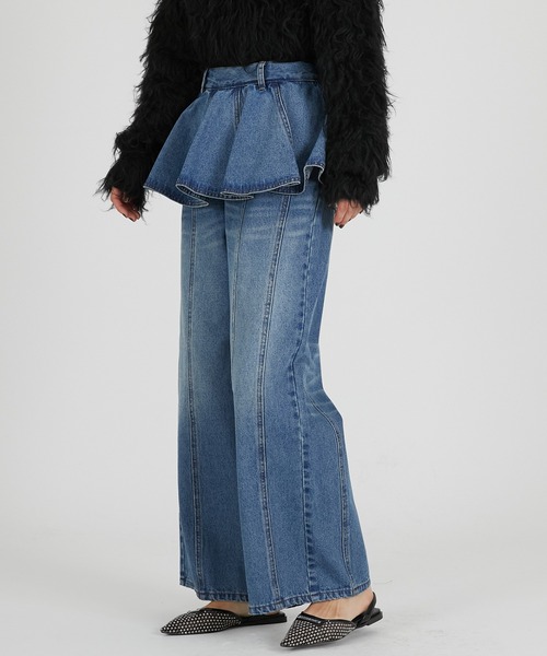 PRANK PROJECT(プランクプロジェクト)の「ペプラムデニムパンツ / Peplum Denim Pants(デニムパンツ・レディース・ブルー/ブラック・36/38)」の5枚目の写真