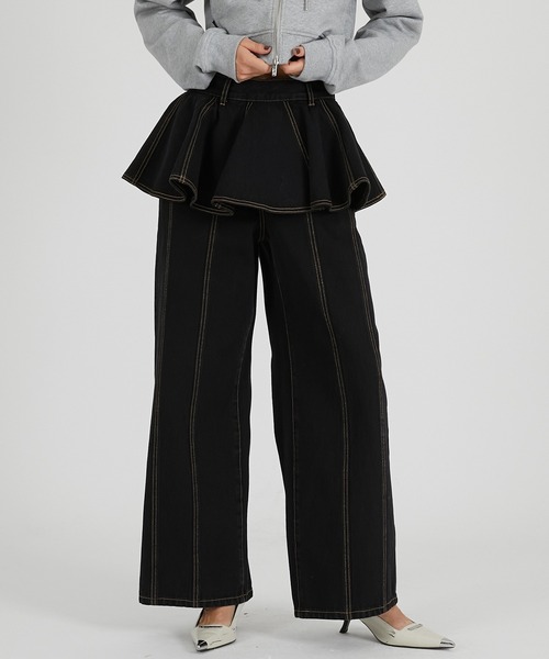 PRANK PROJECT(プランクプロジェクト)の「ペプラムデニムパンツ / Peplum Denim Pants(デニムパンツ・レディース・ブルー/ブラック・36/38)」の8枚目の写真