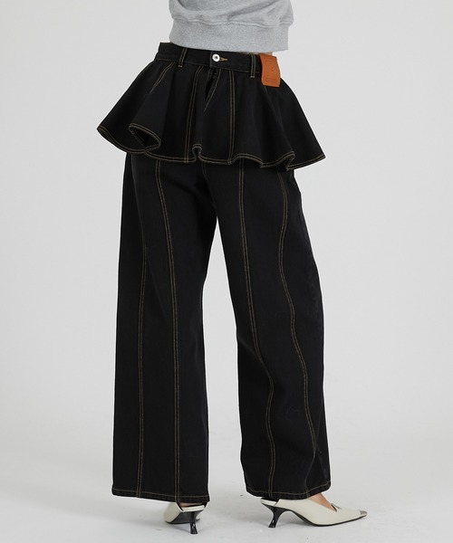 PRANK PROJECT(プランクプロジェクト)の「ペプラムデニムパンツ / Peplum Denim Pants(デニムパンツ・レディース・ブルー/ブラック・36/38)」の10枚目の写真