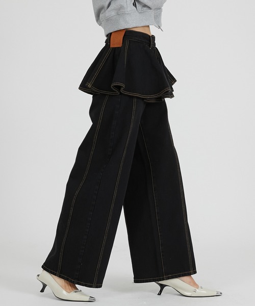 PRANK PROJECT(プランクプロジェクト)の「ペプラムデニムパンツ / Peplum Denim Pants(デニムパンツ・レディース・ブルー/ブラック・36/38)」の11枚目の写真