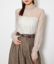 2WAYスリーブギャザーシアートップス 秋服