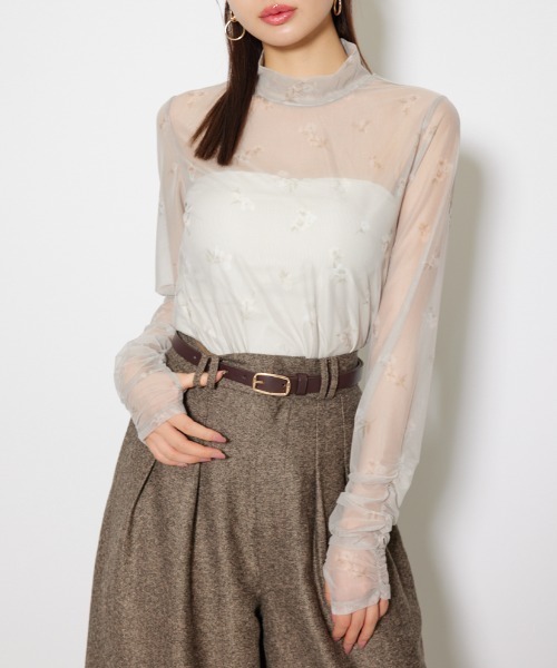 rienda(リエンダ)の「2WAYスリーブギャザーシアートップス 秋服(Tシャツ/カットソー・レディース・ベージュ系その他/ブラック/ブラック系その他・FREE)」の3枚目の写真