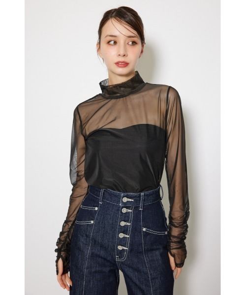 rienda(リエンダ)の「2WAYスリーブギャザーシアートップス 秋服(Tシャツ/カットソー・レディース・ベージュ系その他/ブラック/ブラック系その他・FREE)」の4枚目の写真