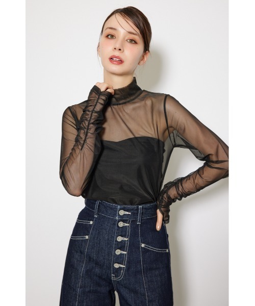 rienda(リエンダ)の「2WAYスリーブギャザーシアートップス 秋服(Tシャツ/カットソー・レディース・ベージュ系その他/ブラック/ブラック系その他・FREE)」の5枚目の写真