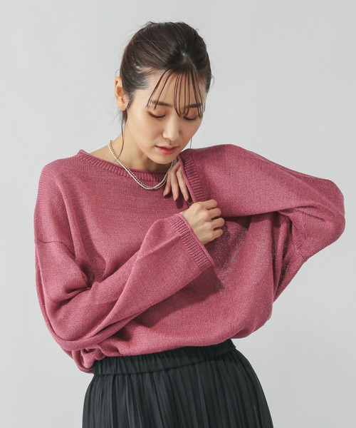 GLOBAL WORK（グローバルワーク）の「ペーパーヤーンドルマンプルオーバー/577961（ニット/セーター・レディース・スミクロ/ダークブラウン/ナチュラル/ローズ系8・MEDIUM/LARGE）」の4枚目の写真