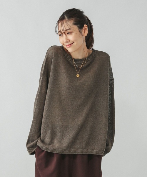 GLOBAL WORK（グローバルワーク）の「ペーパーヤーンドルマンプルオーバー/577961（ニット/セーター・レディース・スミクロ/ダークブラウン/ナチュラル/ローズ系8・MEDIUM/LARGE）」の11枚目の写真