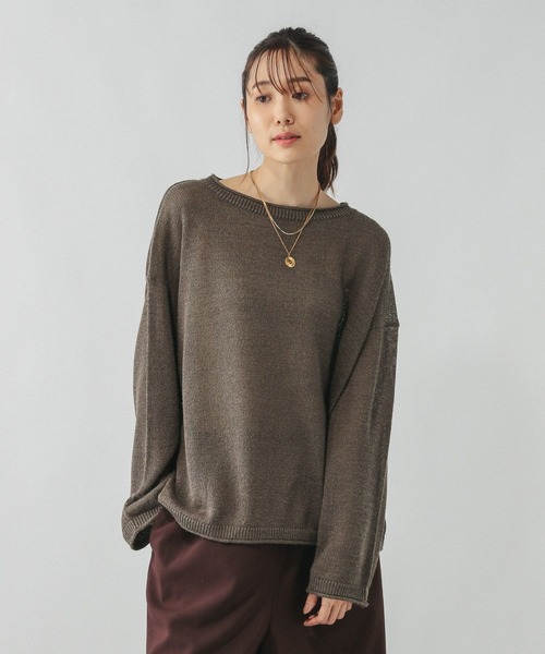 GLOBAL WORK（グローバルワーク）の「ペーパーヤーンドルマンプルオーバー/577961（ニット/セーター・レディース・スミクロ/ダークブラウン/ナチュラル/ローズ系8・MEDIUM/LARGE）」の12枚目の写真