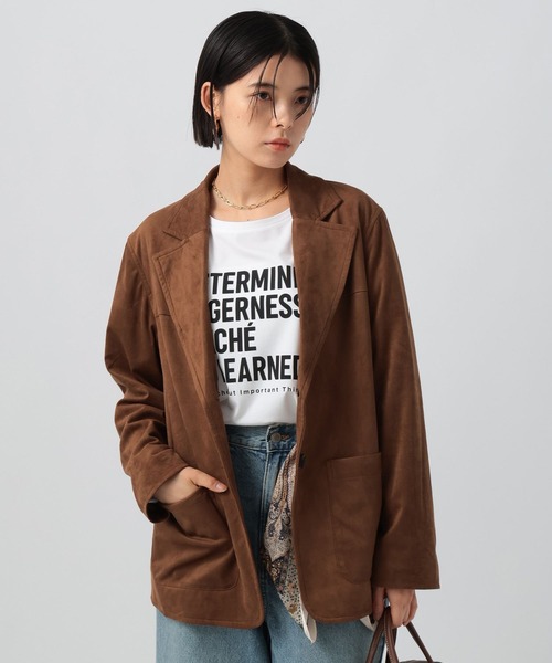 BAYFLOW（ベイフロー）の「[柔らかくて着やすい]フェイクスウェードジャケット（テーラードジャケット・レディース・ダークブラウン/キャメル・FREE）」の7枚目の写真