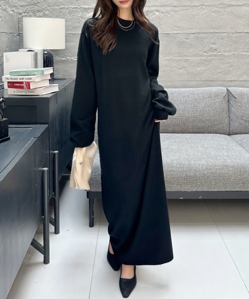 セール】【Eclat one】ぷちハイネック Iライン ニット ワンピース