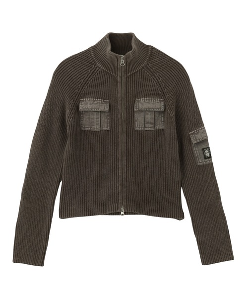 FADED WOVEN MIX ZIP UP KNIT TOP（ニット/セーター）｜X-girl