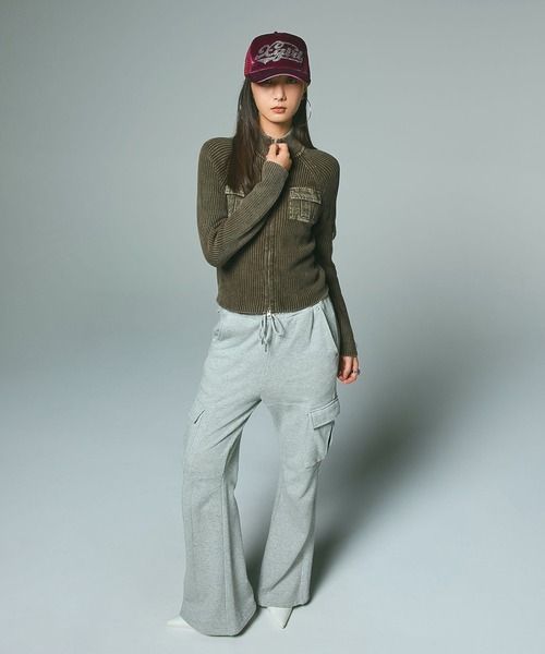 FADED WOVEN MIX ZIP UP KNIT TOP（ニット/セーター）｜X-girl