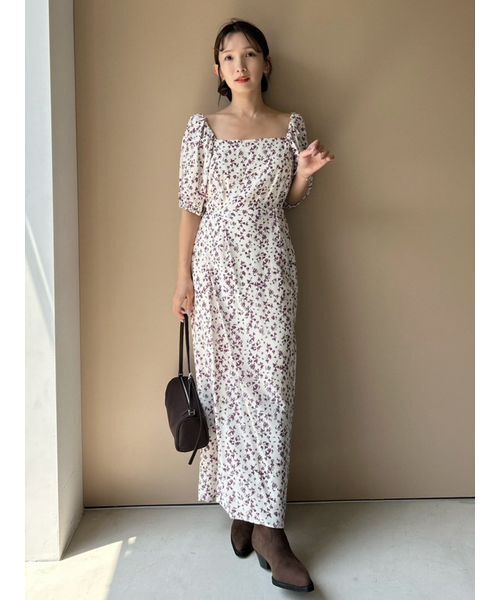 セール】【00サイズ】スクエアネックプリントワンピース（ワンピース