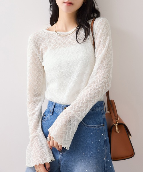 VIS（ビス）の「フレアスリーブレースインナートップス（Tシャツ/カットソー・レディース・ブラック/オフホワイト・FREE）」の3枚目の写真