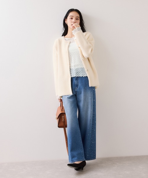 VIS（ビス）の「フレアスリーブレースインナートップス（Tシャツ/カットソー・レディース・ブラック/オフホワイト・FREE）」の4枚目の写真