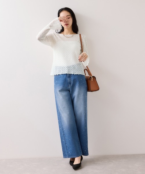 VIS（ビス）の「フレアスリーブレースインナートップス（Tシャツ/カットソー・レディース・ブラック/オフホワイト・FREE）」の5枚目の写真