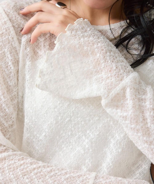 VIS（ビス）の「フレアスリーブレースインナートップス（Tシャツ/カットソー・レディース・ブラック/オフホワイト・FREE）」の7枚目の写真