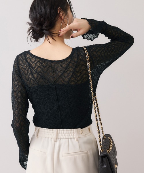 VIS（ビス）の「フレアスリーブレースインナートップス（Tシャツ/カットソー・レディース・ブラック/オフホワイト・FREE）」の14枚目の写真