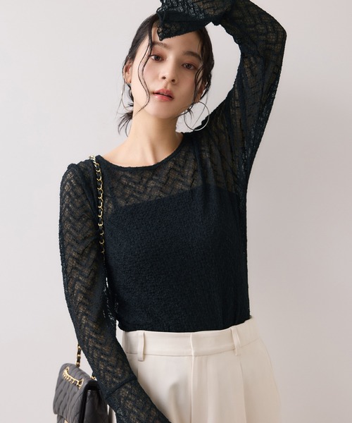 VIS（ビス）の「フレアスリーブレースインナートップス（Tシャツ/カットソー・レディース・ブラック/オフホワイト・FREE）」の15枚目の写真