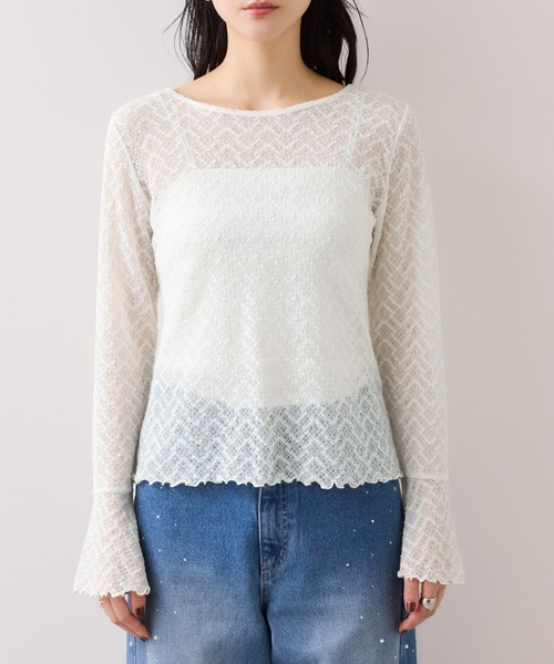 VIS（ビス）の「フレアスリーブレースインナートップス（Tシャツ/カットソー・レディース・ブラック/オフホワイト・FREE）」の16枚目の写真