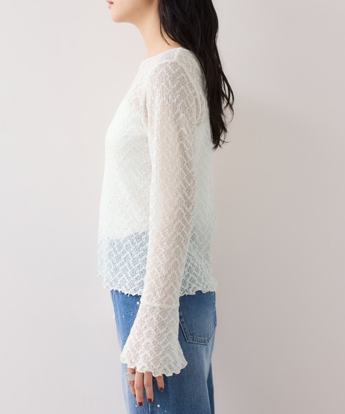 VIS（ビス）の「フレアスリーブレースインナートップス（Tシャツ/カットソー・レディース・ブラック/オフホワイト・FREE）」の17枚目の写真