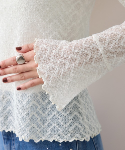 VIS（ビス）の「フレアスリーブレースインナートップス（Tシャツ/カットソー・レディース・ブラック/オフホワイト・FREE）」の22枚目の写真