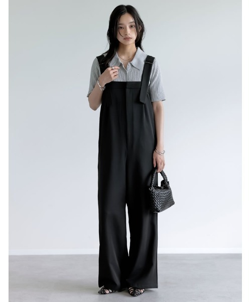 サロペット フロッキードット太ベルトワイドパンツサロペ（サロペット