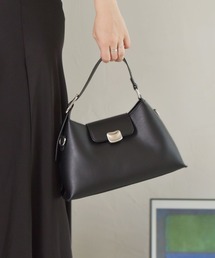 Reurie' | 【500mlペットボトル収納可能】ニュアンスメタルフラップバッグ / 大容量 ワンハンドル きれいめ シンプル お呼ばれコーデ オフィスカジュアル ブラウン ブラック 合皮素材(ショルダーバッグ)