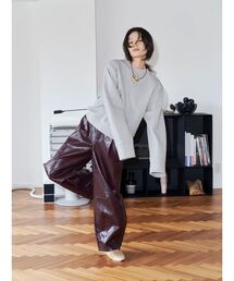 【Htage】フェイクレザータックカーブパンツ