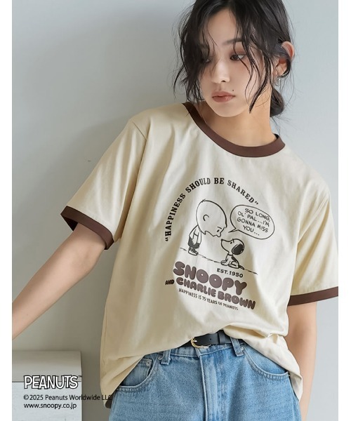 PEANUTS（ピーナッツ）の「[PEANUTS][別注]コンパクトリンガーTシャツ（Tシャツ/カットソー・レディース・ベージュ/ホワイト/グレー/チャコールグレー・MEDIUM/LARGE）」の4枚目の写真